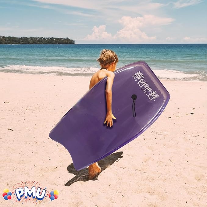 PMU 33 Inch Purple Bodyboard - Lightweight Wrist Leash, Slick Bottom Boards for Beach, Sea & Pool - Surfing Board for Kids, Teens & Adults Wave Conditions Pkg/1-StrideForce Fitness
