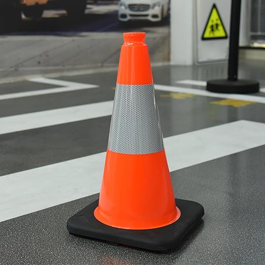 OrangeStar 8Pack 18" Orange Traffic Safety Cones, PVC Parking Cone Construction Cones w/Reflective Collar Heavy Duty Rubber Base for Driving Practice, Parking Lots and Roadwork-StrideForce Fitness