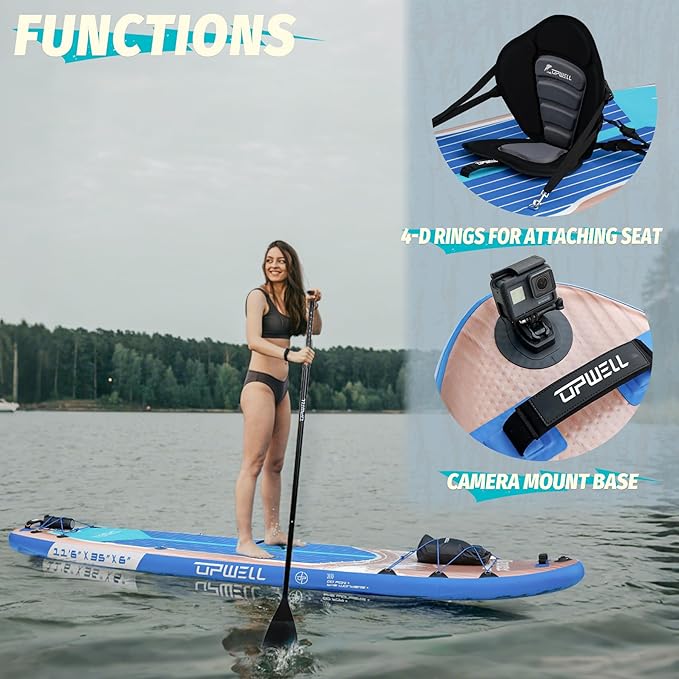 UPWELL 10'6"/11'/11'6" Inflatable Paddle Board, Stand Up Paddlboard for Youth & Adults, Stable Design, Premium SUP Accessories, Backpack, Leash, Hand Pump, Fins-StrideForce Fitness