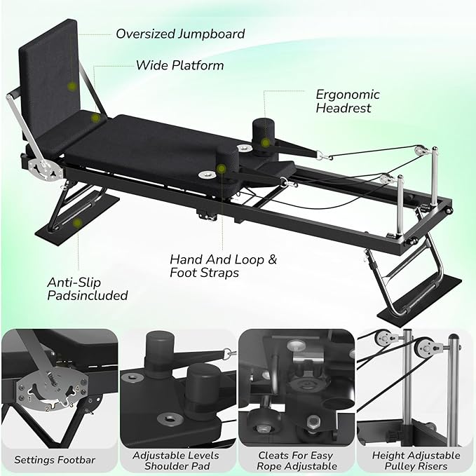 Pilates Reformer, Foldable Reformer Pilates Machine, Pilates Equipment for Home Women Use Gym Workout & Advanced and Beginners Users, Up to 400 lbs Weight Capacity Reformers-StrideForce Fitness