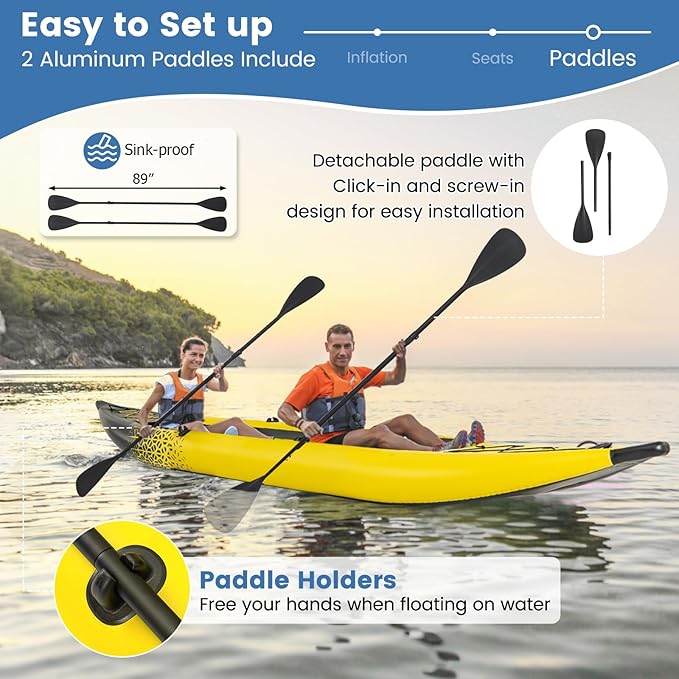 S AFSTAR Inflatable Kayak, 2 Person Canoe with 507 lbs Capacity, Drop-Stitch Floor, All Accessories & Carry Bag, 12.5 ft Large Sit in Tandem Kayak for Fishing, Camping & Exploring for Adults-StrideForce Fitness