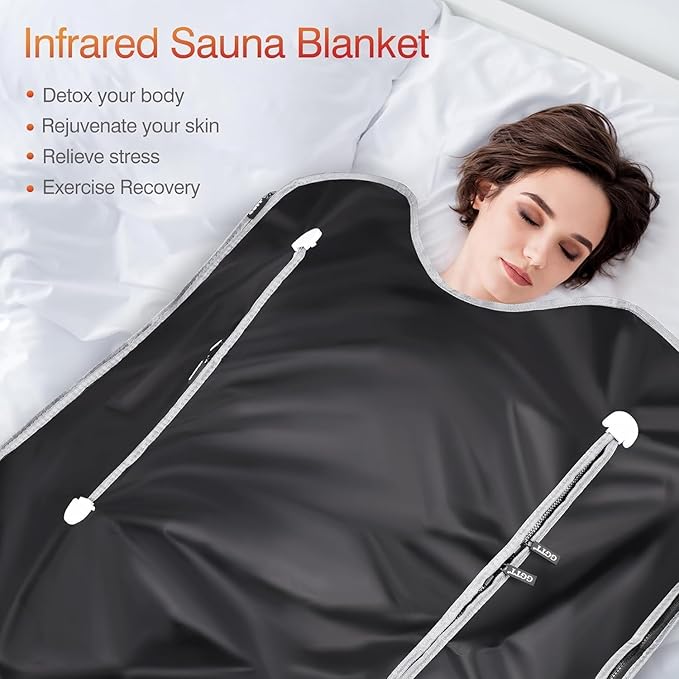 Infrared Sauna Blanket-Sauna Blanket for Home Use, Portable Design for Relaxation and Detoxification Highest 176℉, 20-60 Minutes Timer, 6 ft x 2.65 ft（Black）-StrideForce Fitness