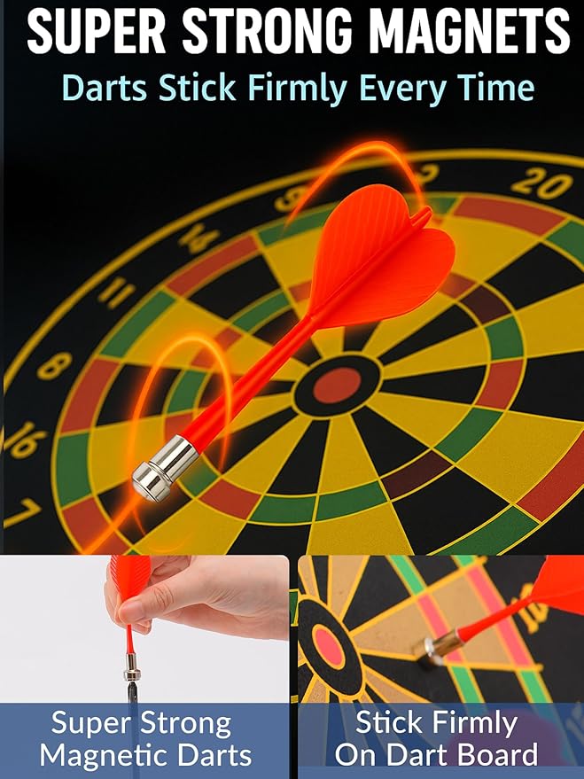 BATURU Magnetic Dart Board for Kids, Teens, and Adults — Double-Sided Dart Board Game with Strong Magnetic Darts, Roll-Up Portable Design, Gifts for Teen Boys, Family Parties, Camping, and Birthdays-StrideForce Fitness
