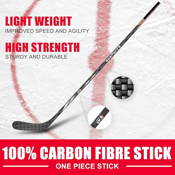 GY Ice Hockey Stick Senior Professional 100% Carbon Fibre Hockey Stick Adult 66"" Length, Shaft Woven UD 24K / Fle 75-StrideForce Fitness
