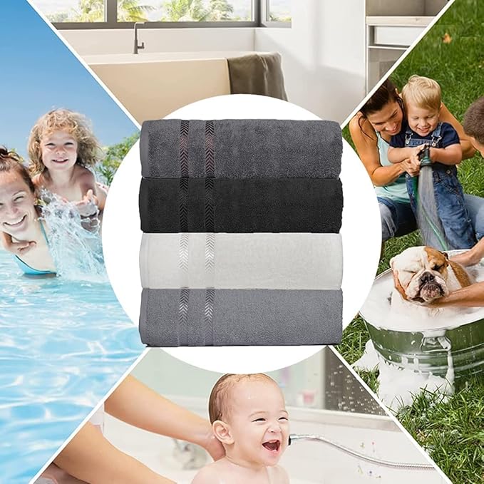CASA COPENHAGEN Ember, 500 GSM, 27x55 Inches Large Bath Towels, Set of 4 Towels, Super Soft and Absorbent, Egyptian Cotton Towels for Bathroom & Shower - Light Grey +White +Black +Dark Grey-StrideForce Fitness