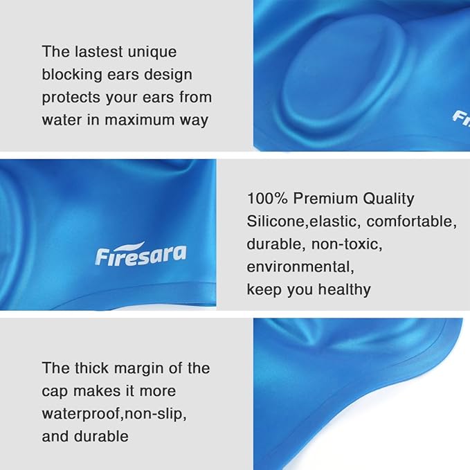 Firesara Swim Cap, Original Updated Swimming Cap 3D Ergonomic Design Comfortable Durable Ear Protection for Women Kids Men Adults Boys Girls for Long or Short Hair with Nose Clip and Ear Plugs-StrideForce Fitness
