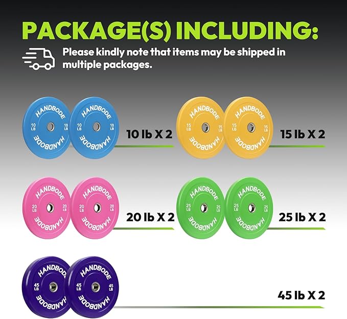 Colored Bumper Weight Plates Olympic Weight Plate Set 2-Inch, 10/15/20/25/35/45/55 lb Barbell Weight Plates Set for Home Gym, Rubber Strength Training Weights Plates for Weight Lifting-StrideForce Fitness
