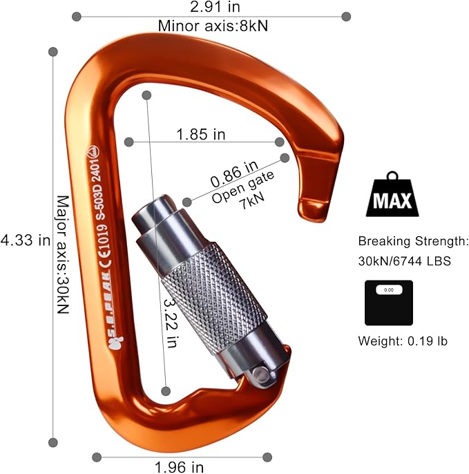 SEPEAK UIAA 30kN Climbing Carabiner Clips, Professional Heavy Duty Twist Locking Carabiners for Climbing,Mountaineering, Rappelling, Camping, Hiking, Swings, Large D Ring Hooks-StrideForce Fitness