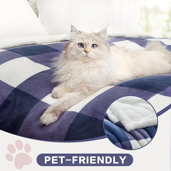 PU MEI Sherpa Blanket Fleece Throw Blanket Twin Plaid Thick Bed Blanket, Soft Warm Cozy Blue Checkered Throw Blanket 60"*80"-StrideForce Fitness