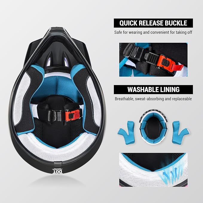 Youth Dirt Bike Helmet DOT Certified - Full Face Motorcycle Helmet for Off-Road, ATV, Street Riding, Includes Adjustable Goggles & Protective Gloves-StrideForce Fitness