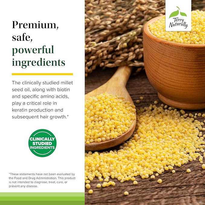 Terry Naturally Hair Renew Formula - Healthy Hair Growth Supplement with Biotin B Vitamins & Zinc - Millet Seed Oil for Keratin Production Support & Stronger, More Radiant Strands - 60 Softgels-StrideForce Fitness