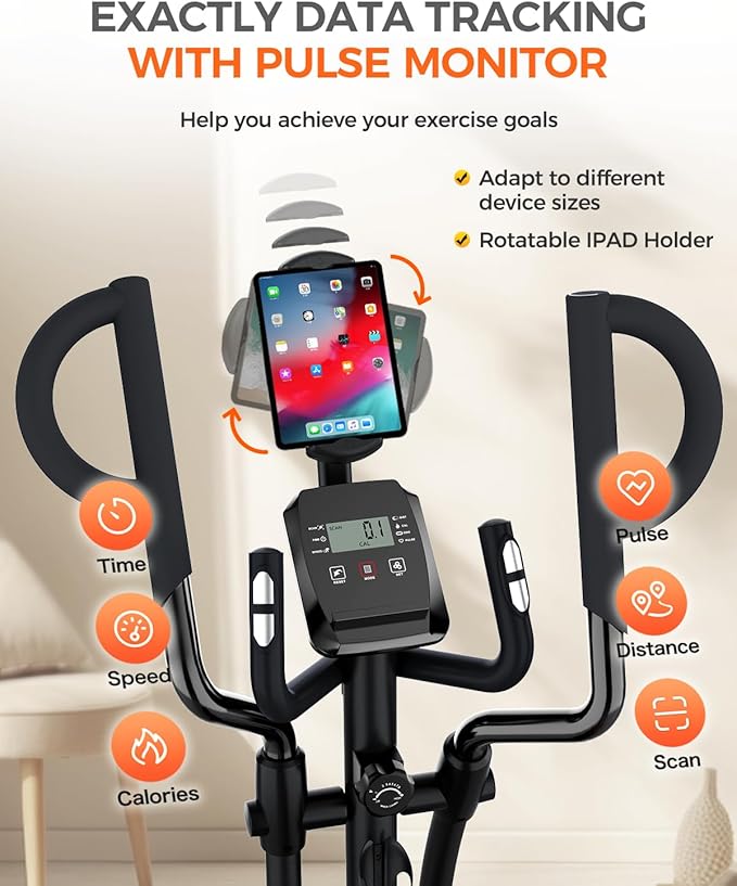 pooboo Elliptical Machine, Elliptical Exercise Machine with 16-Level Resistance&Hyper-Quiet Magnetic Driving System, Elliptical Machine for Home with LCD Monitor&15.5IN Stride, 350LBS Weight Capacity-StrideForce Fitness