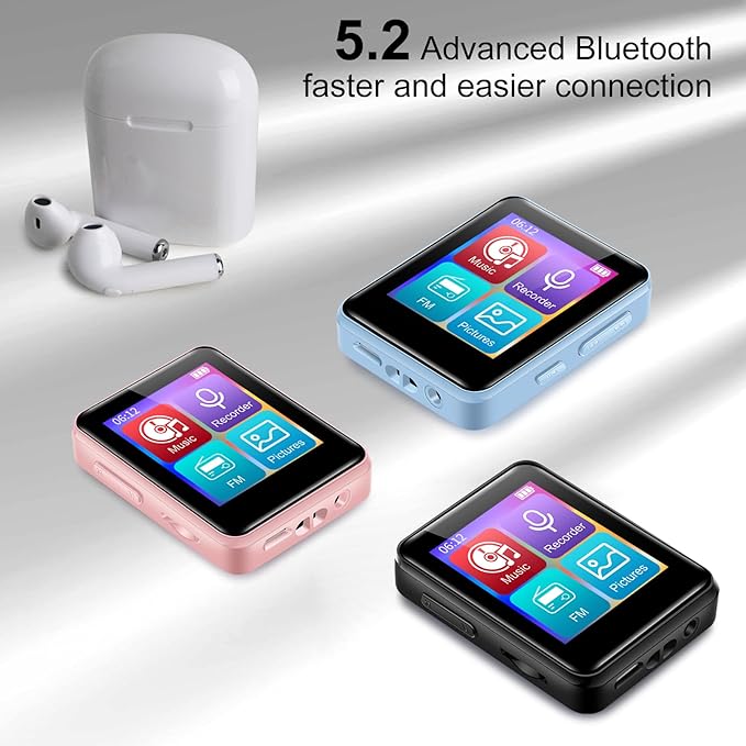 MP3 Player with Bluetooth, 1.8 inch Screen Portable Music Player with Speaker, FM Radio, Recorder, Expansion to 512GB, Pink with 32GB Micro SD Card-StrideForce Fitness