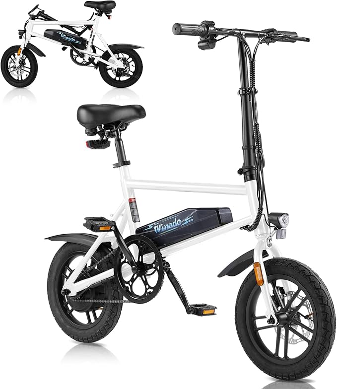 Winado Electric Bike for Adults, 14" Folding Electric Bicycle 450W Motor with Dual Disc Brakes, Max Range 25Miles(Pedal-Assist) & Speed 15.5MPH, Foldable Commuter City Ebike for Adults/Teens-StrideForce Fitness