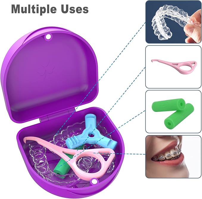 Retainer Case Denture Case: BVN Orthodontic Dental Case, Slim Braces Case, Mouth Guard Case, Denture Box, Teeth Aligner Case, Night Guard Case Container Storage Holder Purple