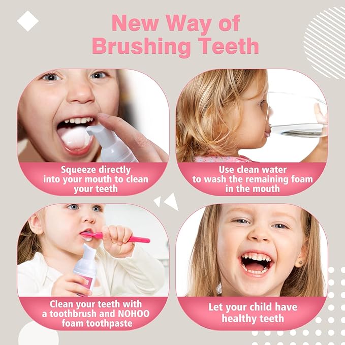 NOHOO Fluoride Free Foam Toothpaste Kids Peach Flavour,Natural Training Toothpaste for Baby Toddler Children Oral Cleaning and Cavity Protection(2 Pack)