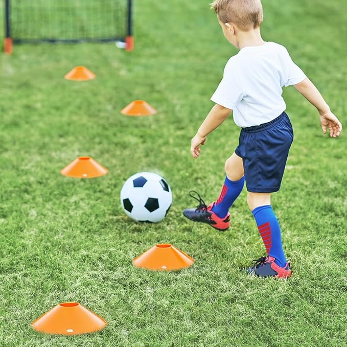 GHB Soccer Cones 25/50/100 Pack Disc Soccer Sport Cones Training Field Marker Agility Cones for Traffic, Basketball, Coaching, Practice Equipment Includes Cone Drills Guide-StrideForce Fitness