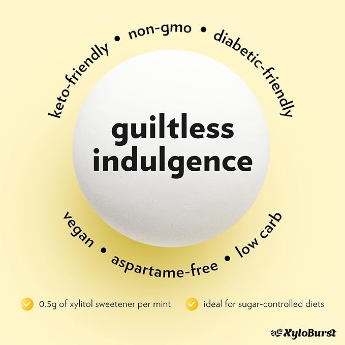 XyloBurst - Xylitol Mints | Sugar Free Breath Freshener for Oral Health | Gluten Free, Vegan, Keto Friendly | Aspartame Free | Lemon | 275 Count (Pack of 2)