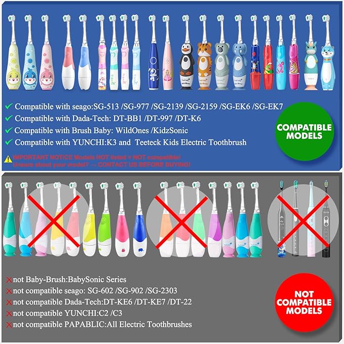 Teeteck 5 Pack Kids Toothbrush Replacement Heads Compatible with SEAGO SG513/SG977/SGEK6, DadaTech DT-K6/DT-BB1/DT-977, Brush-Baby WildOnes(Ages 3years+/Transparent)