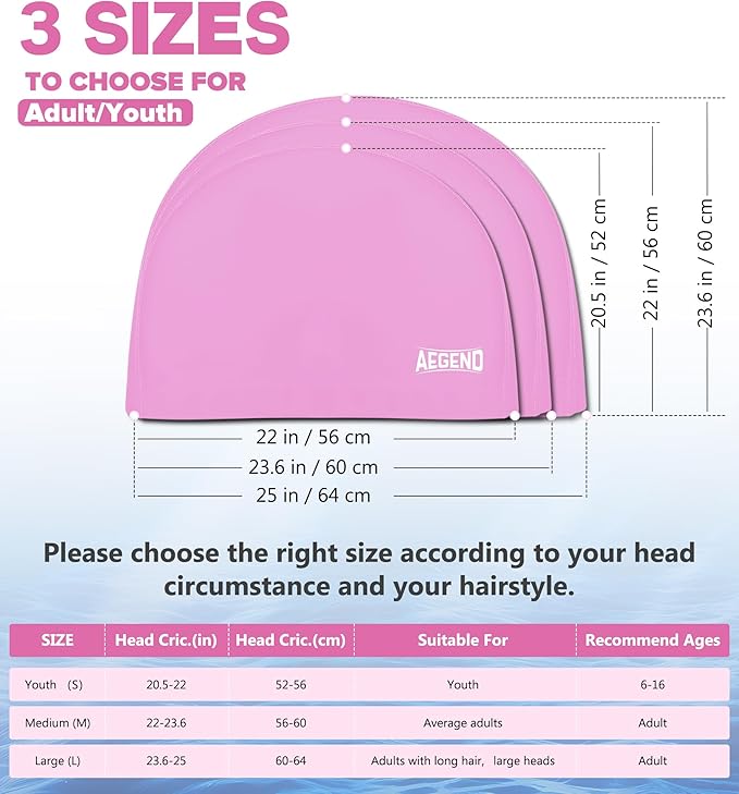Aegend Fabric Swim Cap, Silicone Waterproof Layer - Breathable Cloth Swimming Cap, Keep Hair Dry with Hight Elasticity for Youth(8-16) Adult, 2 Sizes to Choose-StrideForce Fitness