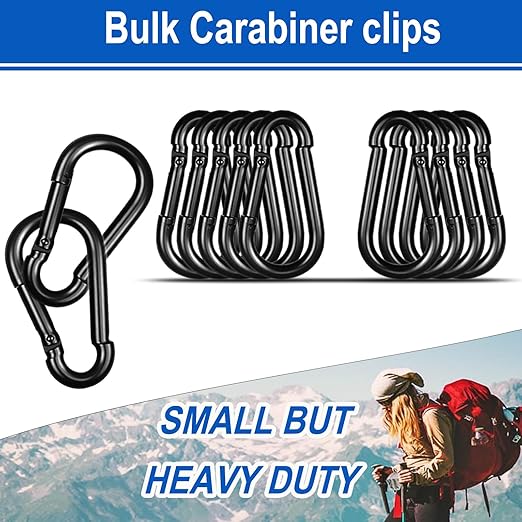 20PCS M5 Black Carabiner Clip, 3/16Inch Snap Hook Quick Link Small Clips, 2'' Spring Carabiner Link Buckle for Fishing Camping Hammock Dog Leashes-220LBS Holding Capacity-StrideForce Fitness