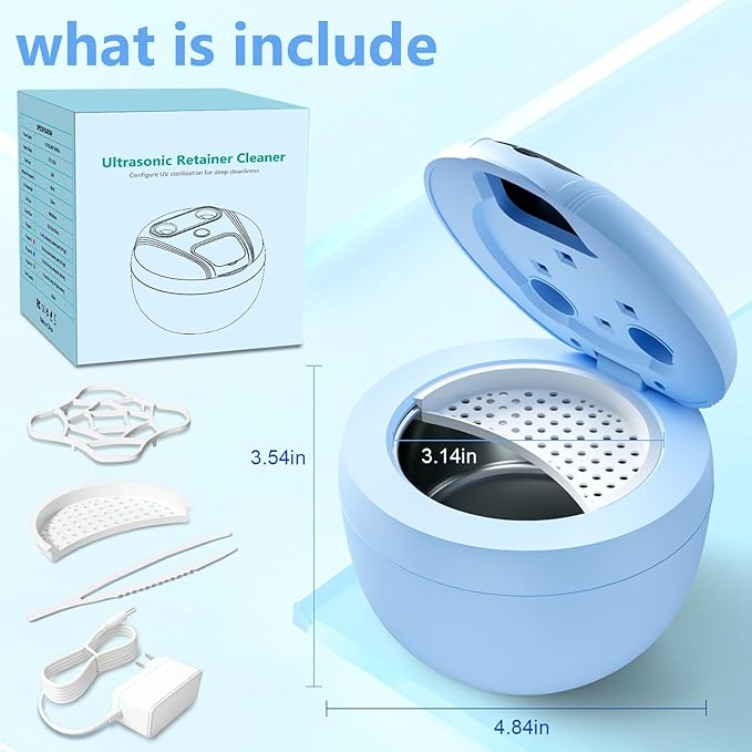 Dental Ultrasonic Retainer Cleaner Machine - Dental Cleaning Pod for Denture, Mouth Guard, Aligner, Night Guard, Braces, Toothbrush Heads, Jewelry, 45kHz Sonic Cleaner with Digital Timer & 200ML
