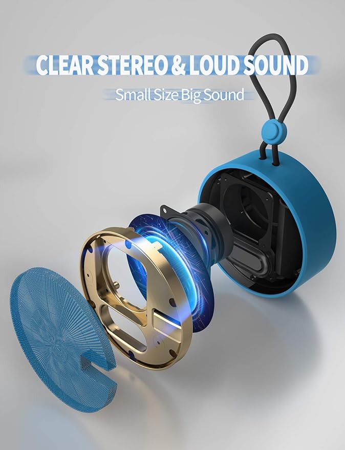 INSMY C12 IPX7 Waterproof Shower Bluetooth Speaker, Portable Small Speaker, Speakers Bluetooth Wireless Loud Clear Sound Support TF CSuard ction Cup for Outdoor Kayak Canoe Beach Gift (Navy)-StrideForce Fitness