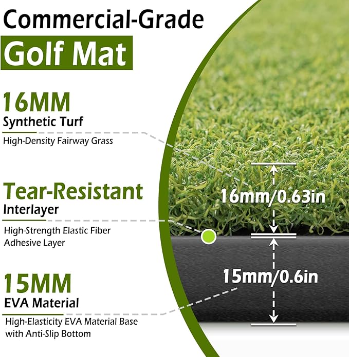 Golf Mat 31mm, 5x4ft/5x5ft Golf Hitting Mats for Practice Outdoor Indoor, High-Elasticity Artificial Turf Mat for Garage Simulator Chipping Driving Training-StrideForce Fitness