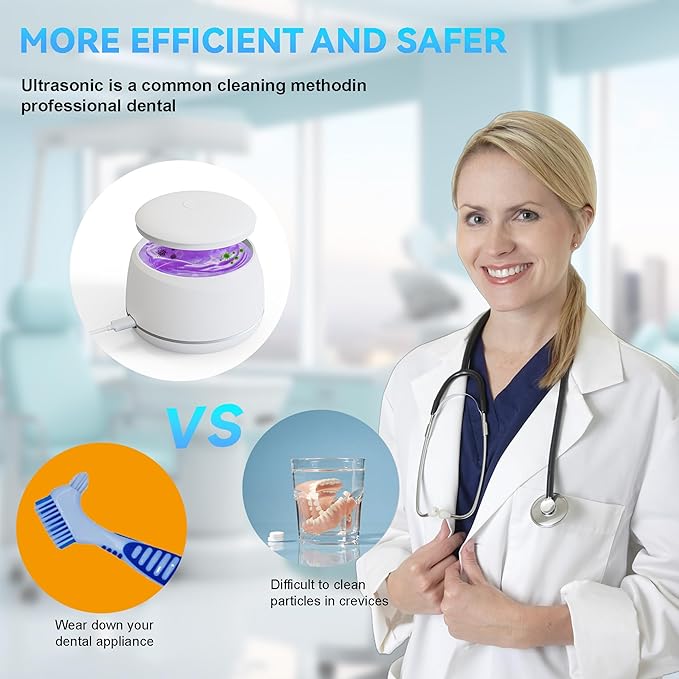 Ultrasonic Retainer Cleaner Machine Pro, Quickly Completes Denture Brushing and Bathing, Deep Cleaning, and Effectively Prevents Aligner Discoloration - White