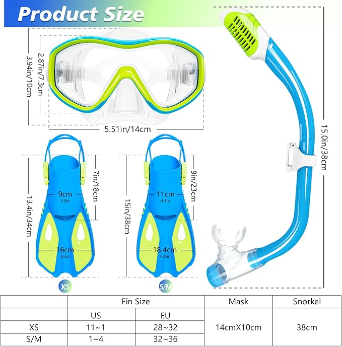 GoseWave Snorkeling Gear for Kids, Kids Snorkel Set for Ages 5-15, Anti-Fog Diving Mask and Dry Top Snorkel Set, Unisex Swimming Goggles with Nose Cover-StrideForce Fitness