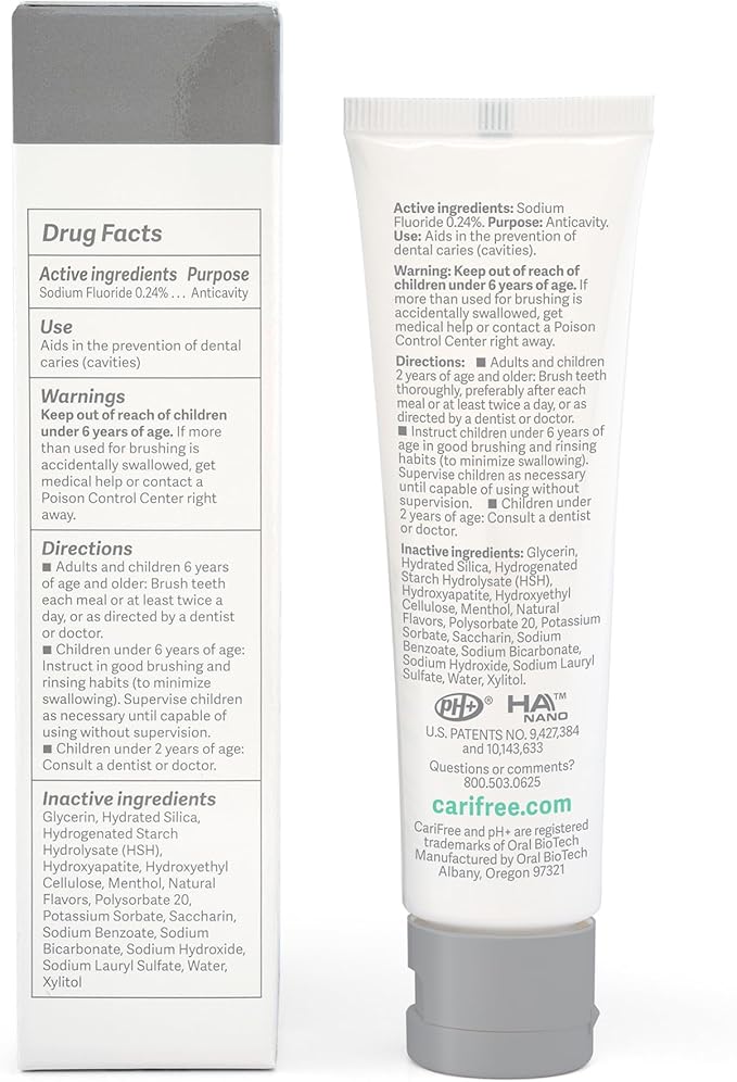 CariFree Gel 1100, Mint Flavored, Anti-Cavity Fluoride Toothpaste with Nano Hydroxyapatite for pH Neutralization, Enamel Protection, Dentist Recommended for Kids and Adults (Pack of 4)