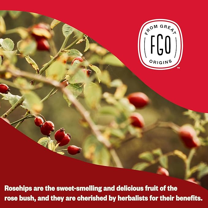 FGO Organic Rosehips Tea, Cut and Sifted, 16 Ounce Resealable Bag, Packaging May Vary (Pack of 1)-StrideForce Fitness
