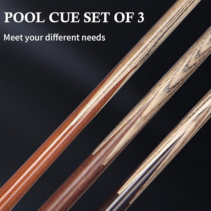 Kmise Pool Cue Set of 3, 57-inch Cue Sticks with 9.5mm Pro Tips, Splicing Process, Handmade from Premium Wood, Pool Sticks for Adults, for Men and Women, Bar Home Taple Sports-StrideForce Fitness