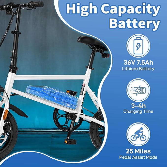Winado Electric Bike for Adults, 14" Folding Electric Bicycle 450W Motor with Dual Disc Brakes, Max Range 25Miles(Pedal-Assist) & Speed 15.5MPH, Foldable Commuter City Ebike for Adults/Teens-StrideForce Fitness