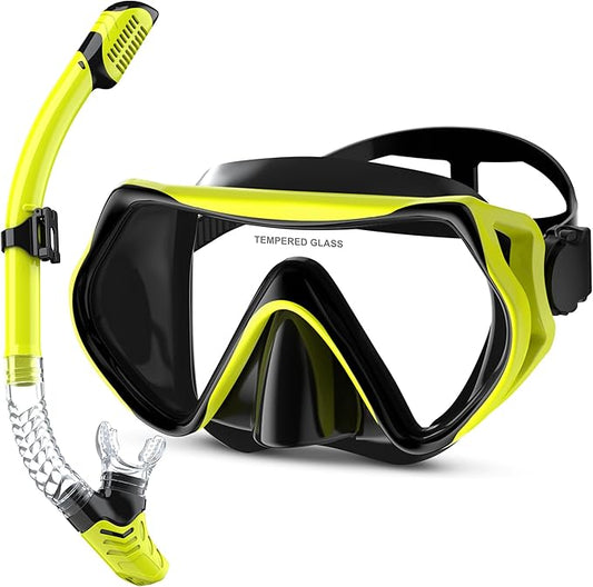 Snorkeling Gear, Dry Snorkel Set180° Panoramic Wide View,Anti-Fog Scuba Diving Mask, Professional Snorkeling Gear for Free Breathing, Swimming, Diving-StrideForce Fitness