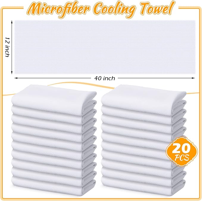 20 Pcs Cooling Towel 40" x 12" Ice Towel for Neck and Face Microfiber Chilly with Bag Breathable Yoga Gym Stay Cool Towels Sweat Rag for Workout Running Camping Pilates Beach Accessories (White)-StrideForce Fitness
