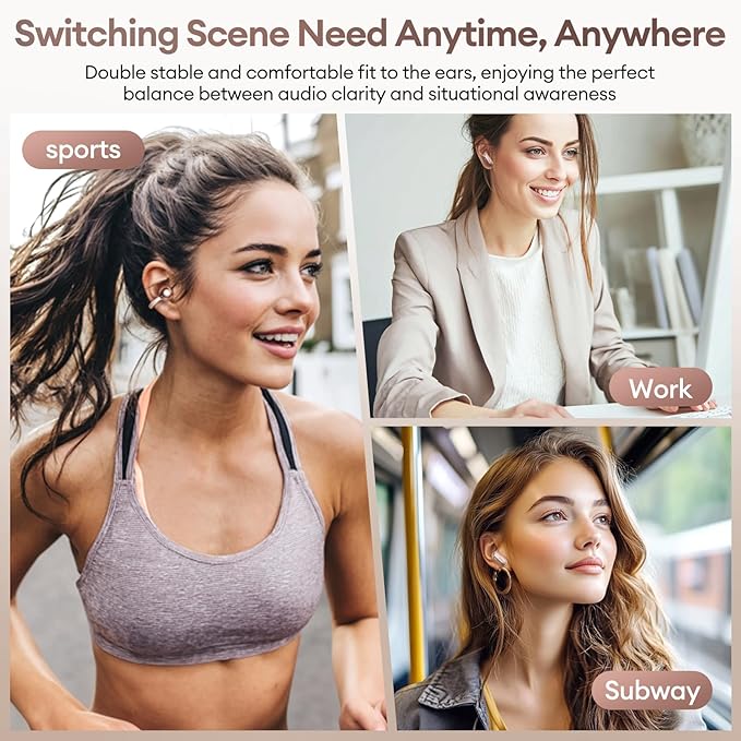 2 in 1 Clip on Open Ear Headphones Wireless Earbuds, 0 Delay Bluetooth 6.0, Ultra-long 140H Play, Auto L-R Recognition Touch Control, Hybrid Noise Reduction for Work Fitness Daily Use,Ctbuds Rose Gold-StrideForce Fitness