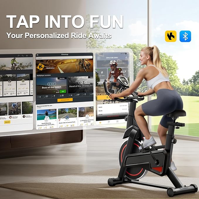 Exercise Bike, Adjustable Magnetic Resistance Stationary Bikes for Home with App Compatible, Indoor Cycling Bike with 300lbs Capacity Compact, Extra Comfort Seat & Tablet Mount-StrideForce Fitness