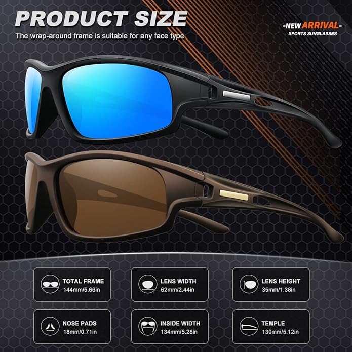 Polarized Sports Sunglasses for Men 100% UV Protection Wrap Around Unbreakable Sun Glasses for Fishing Driving-StrideForce Fitness