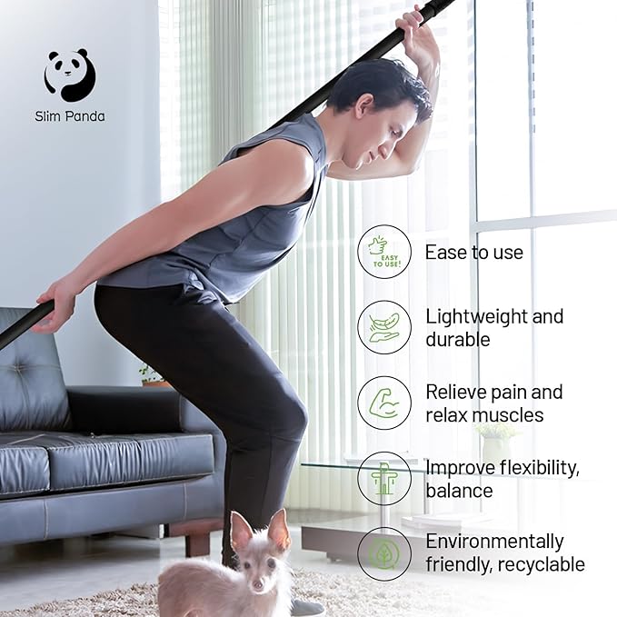 Slim Panda Yoga Stick, 5ft Natural Bamboo Stick with Rubber Ends, Exercise Stretching Stick for Yoga, Stretching, Balance and Correcting Posture, Rehabilitation Physical Therapy Aids-StrideForce Fitness