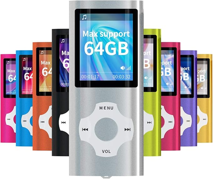 Mymahdi MP3/MP4 Portable Player,1.8 Inch LCD Screen,Max Support 64GB,Silver-StrideForce Fitness