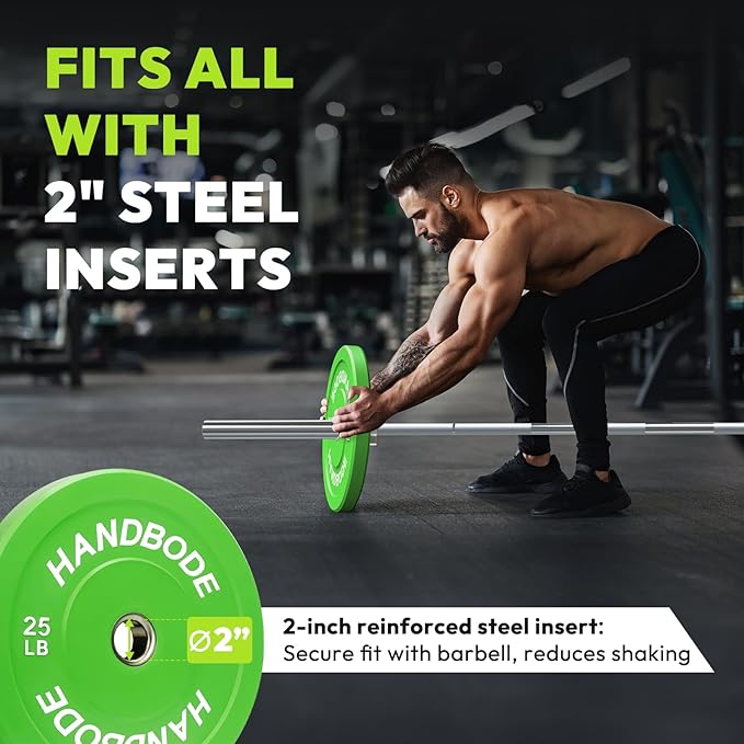 Colored Bumper Weight Plates Olympic Weight Plate Set 2-Inch, 10/15/20/25/35/45/55 lb Barbell Weight Plates Set for Home Gym, Rubber Strength Training Weights Plates for Weight Lifting-StrideForce Fitness