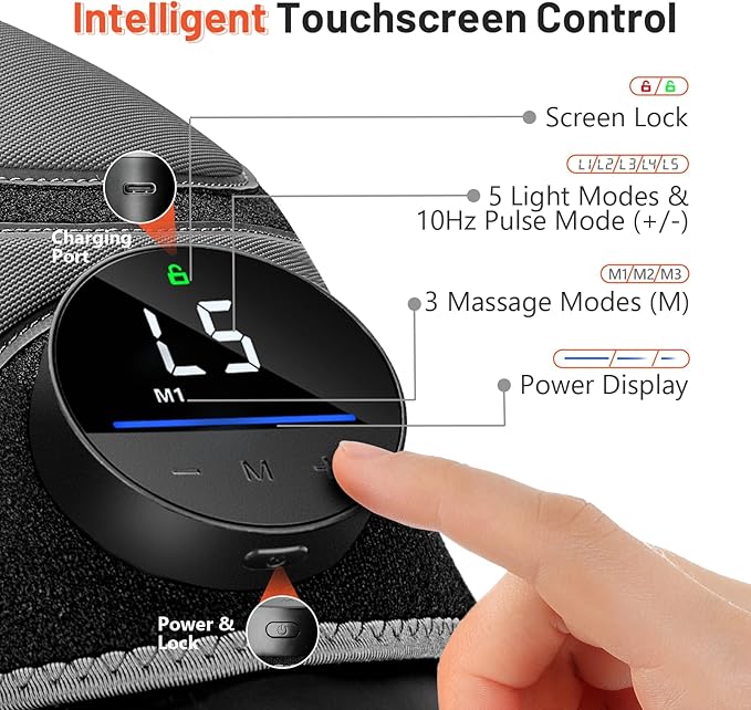 HALIDODO Upgrade 4 Vibration Massage Area Knee Brace & Red Light Therapy for Knee Pain Relief 660nm&850nm Red Light Therapy Device for Knee/Joint/Elbow/Shoulder Pain Relief, Gift for Mom-StrideForce Fitness