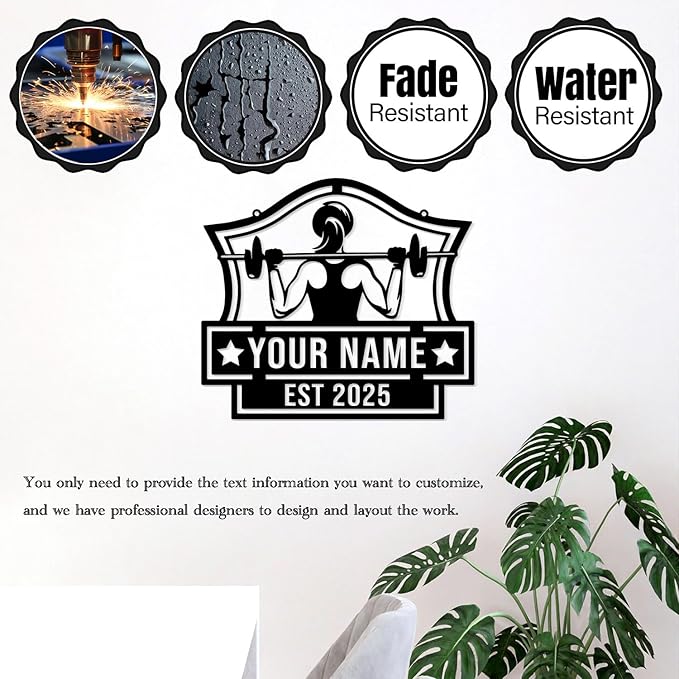 Personalized Metal Gym Sign, Custom Fitness Metal Wall Decor, Body Builder Lovers Gift, Gym Custom Unique Metal Wall Art, fitness room decor, home gym decor, gym wall art (Style-2)-StrideForce Fitness