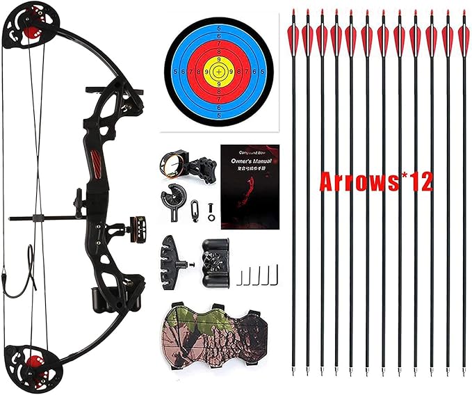 Compound Bow Archery for Youth and Beginner, Right Handed,19”-28” Draw Length,15-29 Lbs Draw Weight, 260 fps-StrideForce Fitness