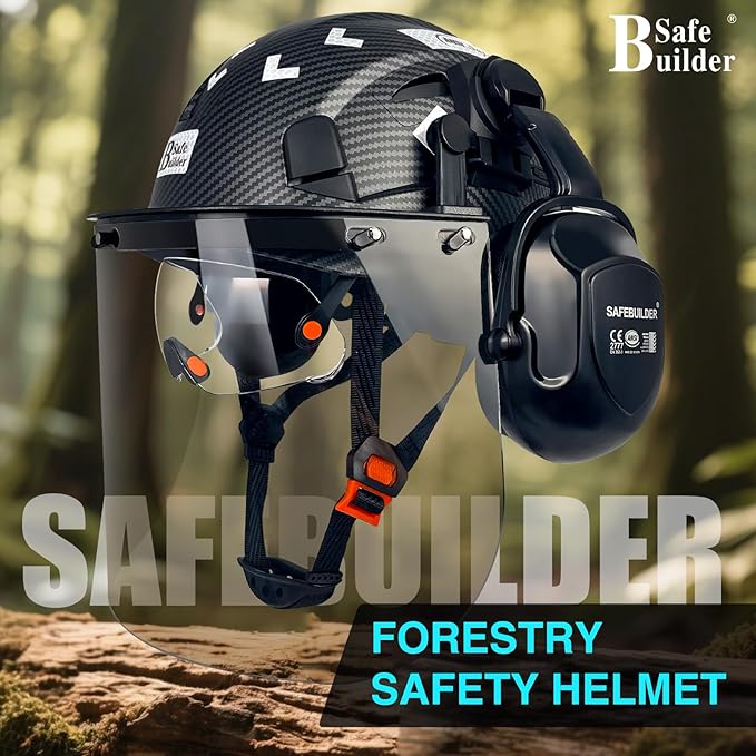 Forestry Safety Helmet with Build-in Visor Mesh Face Shield Ear Muffs 4 in 1 Chainsaw Safety Hard Hats-StrideForce Fitness