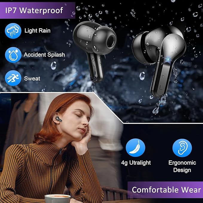 Wireless Earbuds, 2025 Bluetooth Headphones 5.3 HiFi Stereo Ear buds with ENC Noise Cancelling Mics, 40H Bluetooth Earbuds with Dual LED Display Charging Case, IP7 Waterproof Earphones for Android iOS-StrideForce Fitness