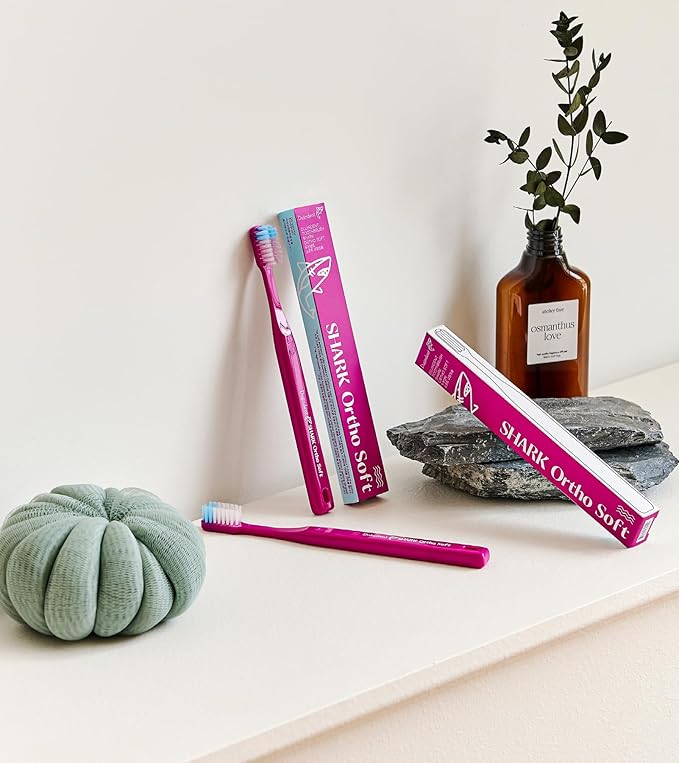 Orthodontic Toothbrush for Braces [2 Packs][Made in Korea] V Trim Cutting American Bristles Braces Toothbrush for Brackets and Wires Cleaning (Shark Ortho Soft, 2 Pack)