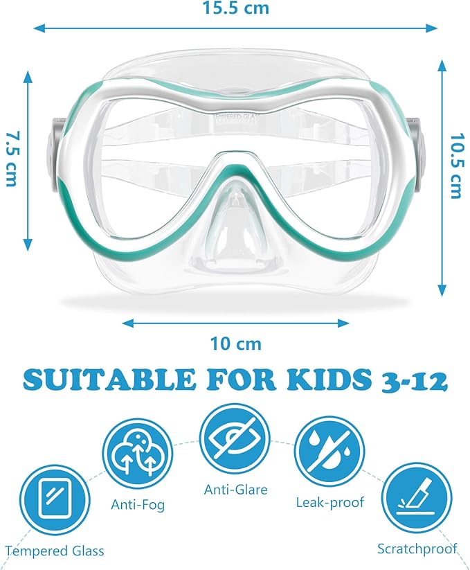 Aegend Kids Swim Mask Goggles, Tempered Glass 180° HD Wide View with Nose Cover-StrideForce Fitness