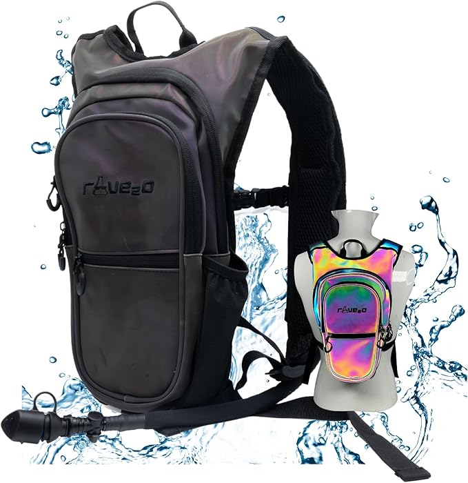 Rave Hydration Backpack – Anti-Theft Festival Hydration Pack with 1.5L Leakproof TPU Bladder – Slim, Insulated Water Pack with Secret Pockets & Breathable Back – for Raves, Music Festivals, EDC-StrideForce Fitness